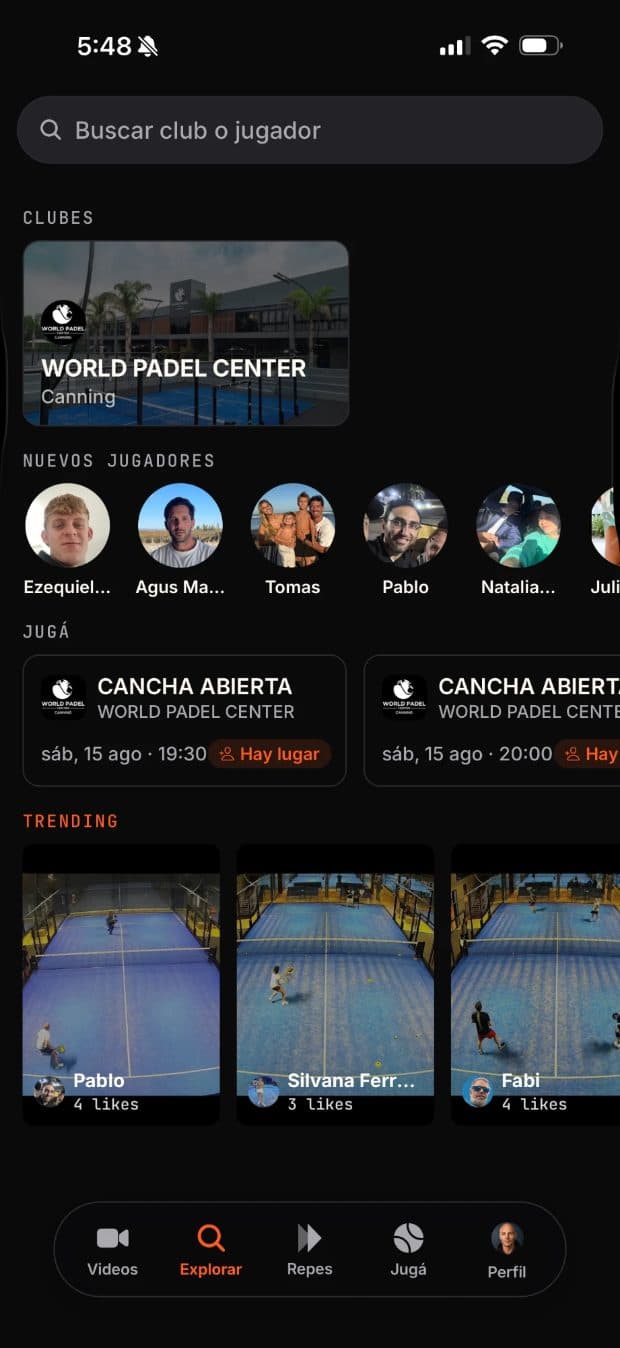 La pantalla de explorar jugadores y clubes