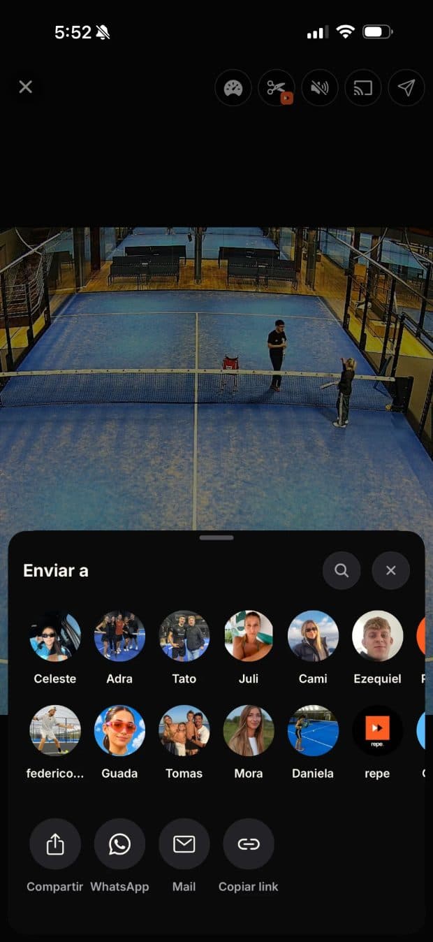 La hoja de compartir un repe: mandarlo a tus compas, WhatsApp, mail o copiar el link