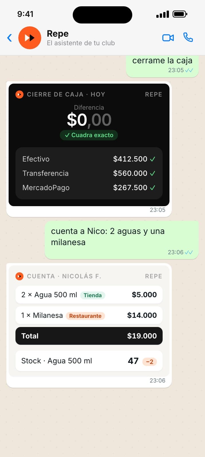 El asistente por WhatsApp: el cierre de caja y la cuenta de un cliente
